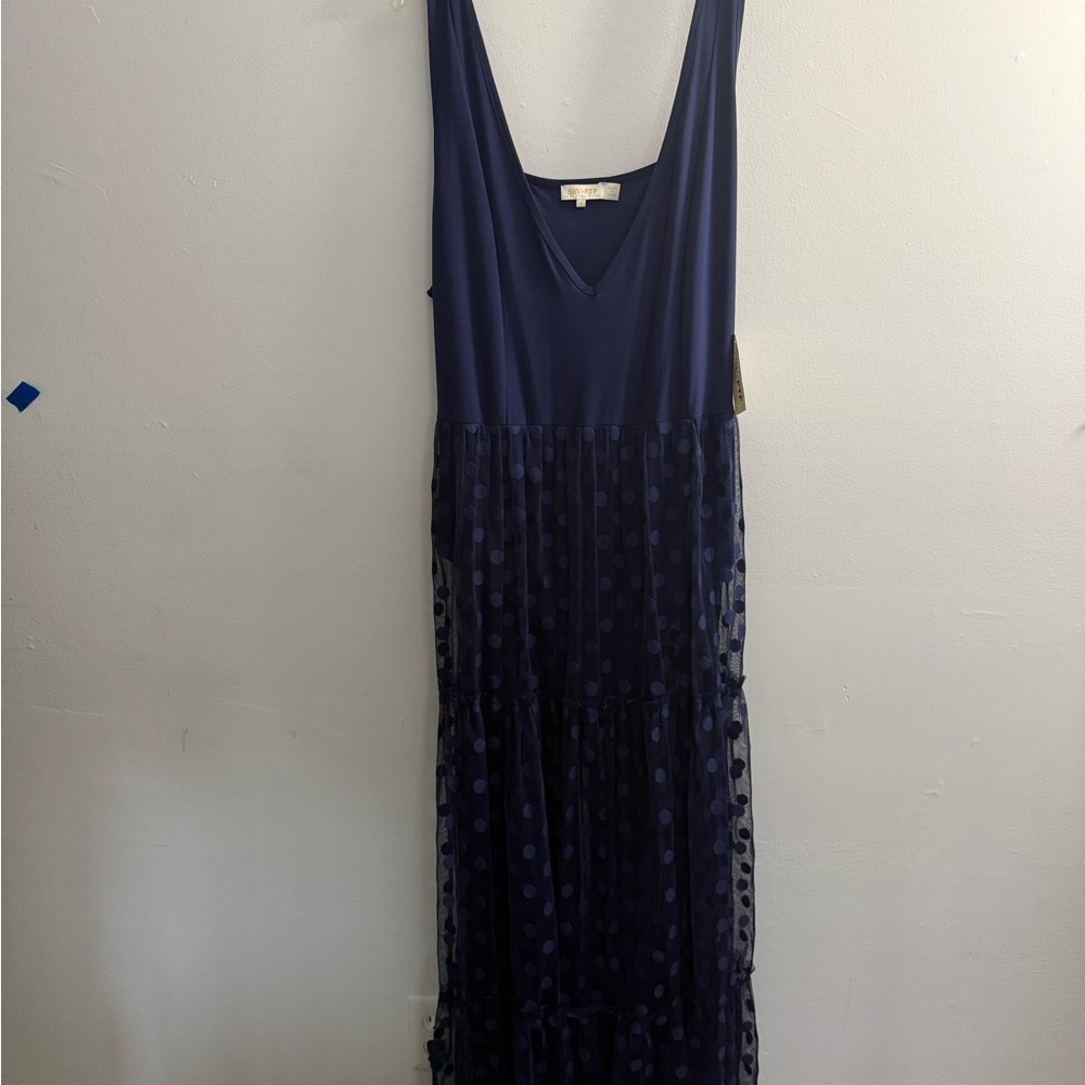 Elegant Navy Blue Polka Dot Dress/Bathing suit